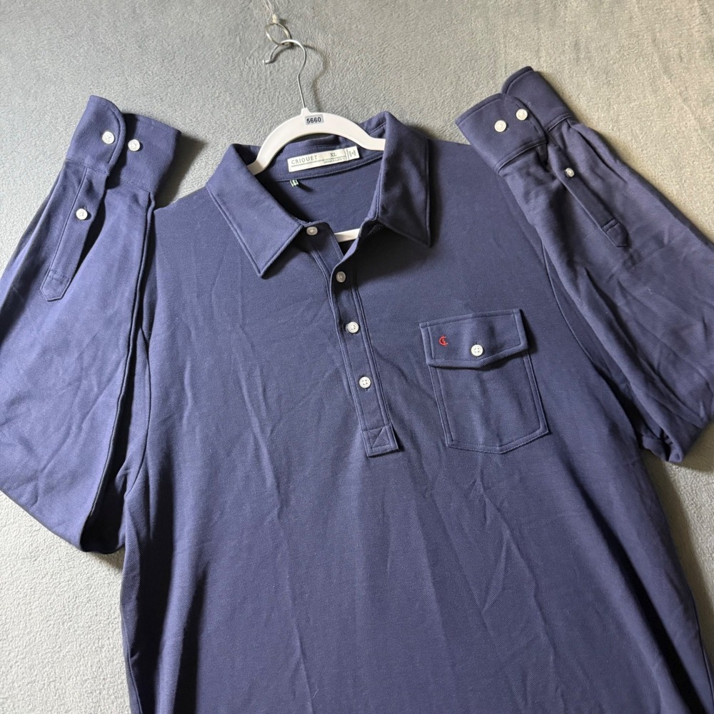 Criquet Mens XL Navy Blue Long Sleeve Pima Cotton Button Pocket Polo Shirt